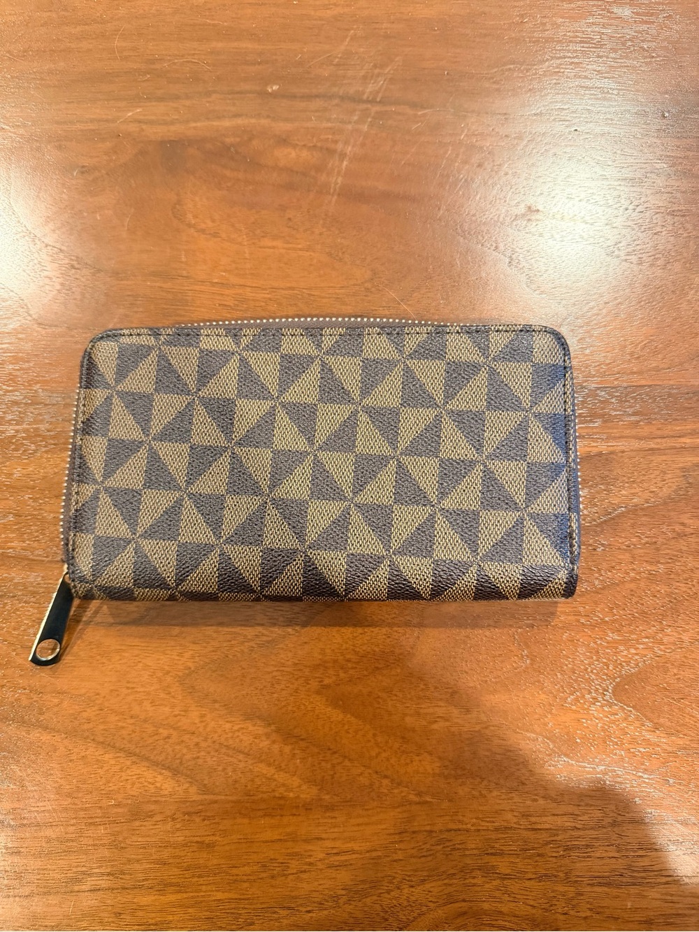 Zip-Around Geometric Pattern Wallet in Brown